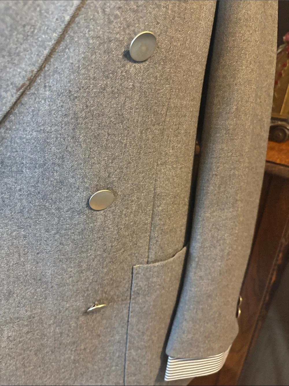 Pur Double-Breasted Gray Wool Suit Jacket